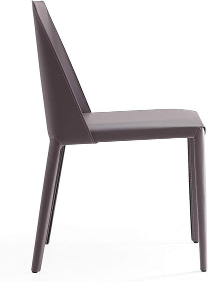 Manhattan Comfort Paris Modern Saddle Leather Dining Chairs, Metal Frame, Comfortable Padded Seat, Fully Assembled Armchair Accent Furniture, Set of 6, Grey