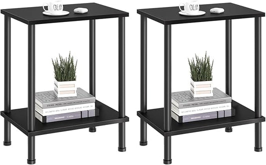 End Table,Small Side Table,2-Tier Nightstand with Storage Shelf,Sofa Bedside Table for Small Spaces in Living Room,Bedroom, Office,Stable Frame,Easy Assembly,Black