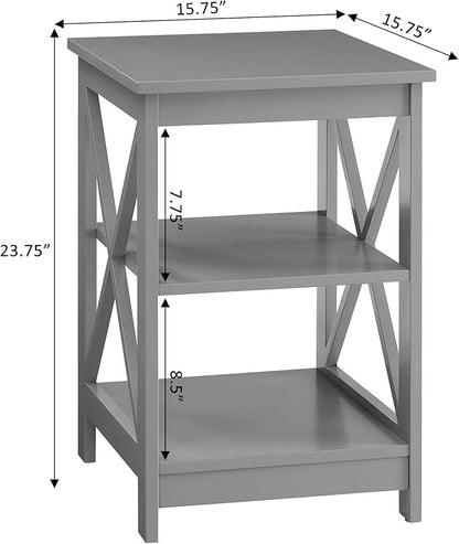 Convenience Concepts Oxford End Table 15.75" - Modern Living Room Table with Storage Shelves, Transitional Nightstand Side Table for Home Decor and Display, Gray