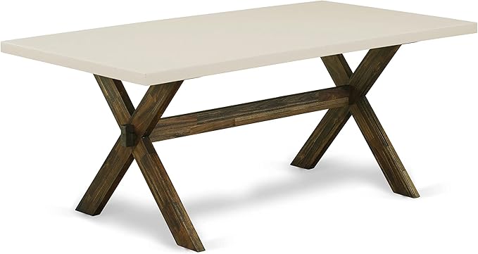 East West Furniture X727MZ716-6 6 Piece Dinette Set Contains a Rectangle Dining Table with X-Legs and 4 Dark Khaki Linen Fabric Parson Chairs with a Bench, 40x72 Inch, Multi-Color