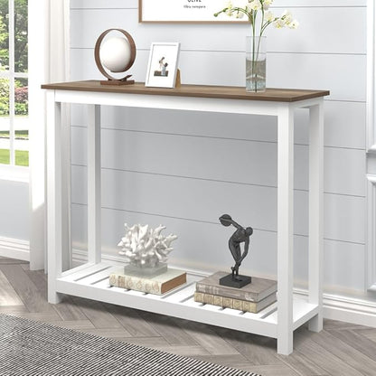 FOLUBAN Farmhouse Sofa Table, Rustic Vintage Console Table for Entryway, Living Room, Hallway, White
