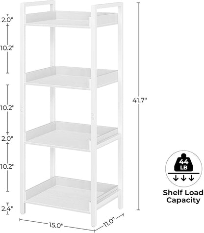 Rolanstar Bookshelf, 4-Tier Storage Rack, Narrow Corner Bookshelf, Display Wooden Shelves for Living Room, Bathroom, Balcony, Kitchen,White