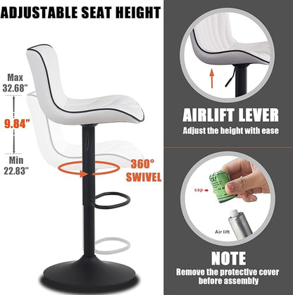 YOUNIKE White Bar Stools Set of 4 Modern Swivel Counter Height Bar Chair with Back Adjustable Kitchen Island Faux Leather Padded Barstools taburetes de bar Breakfast sillas para barra de cocina 4PCS