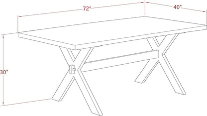 East West Furniture X727MZ716-6 6 Piece Dinette Set Contains a Rectangle Dining Table with X-Legs and 4 Dark Khaki Linen Fabric Parson Chairs with a Bench, 40x72 Inch, Multi-Color