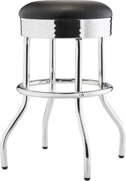 TRINITY Heavy Duty 25-Inch Backless Swivel Bar Stool for Kitchen, Garage, or Workshop, Chrome Finish with Faux Leather Seat, 1 Pack, Black