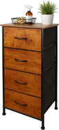 Nightstand with 4 Fabric Bins, Bedside Furniture, Night Stand, End Table Nightstand Storage Tower Unit Organizer with 4 Fabric Bins for Living Room (Rust Brown)