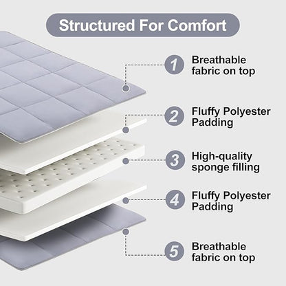 Tiita Queen Memory Foam Mattress Topper, 4" Thicken Futon Floor Mattress with Storage Bag and 2 Straps, Portable Roll Up Travel Car Camping Mattress Sleeping Pad, Grey