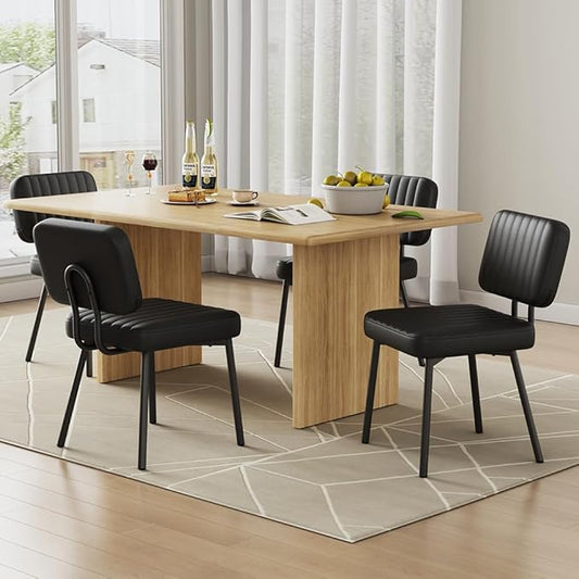 Dining Chairs Set of 4, Upholstered Mid Century Modern Kitchen Dining Room Accent Chairs with Faux Leather Cushion Seat & Metal Legs for Kitchen, Living Room (Black, Set of 4)