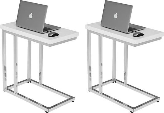 Lavish Home C-Shaped Side Tables Set of 2 – Modern Sofa End Tables or Bedside Nightstands – Space-Saving Laptop Tray Tables for Small Spaces (White)