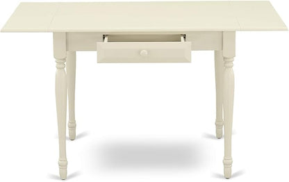 East West Furniture MZKE5-LWH-W 5 Piece Dining Room Furniture Set Includes a Rectangle Kitchen Table with Dropleaf and 4 Dining Chairs, 36x54 Inch, Linen White