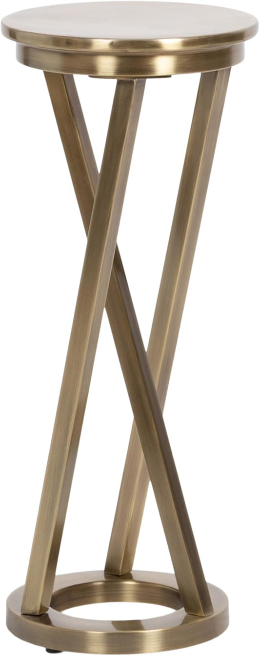 Kate and Laurel Aja Modern Metal Round Drink Table, 9 x 9 x 22, Antique Brass, Decorative Geometric Pedestal Table with Circular Tabletop for Use as Metal Indoor Plant Stand