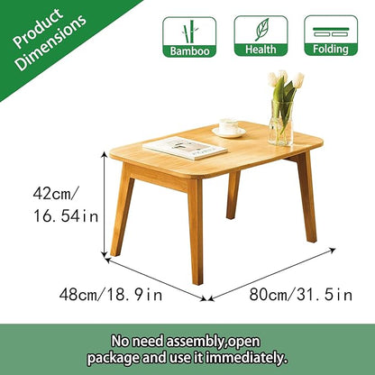 Coffee Table Foldable Mid Century Desk TV Stand with Open Storage Shelf Center Table for Living Room Furniture RV No Assembly, Natural (31.5IN)