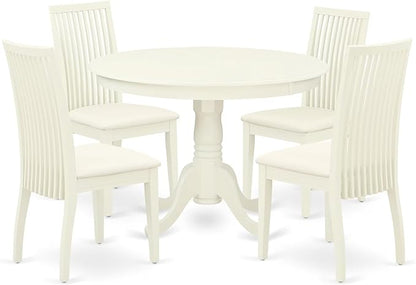 East West Furniture HLIP5-LWH-C 5 Piece Dining Set Includes a Round Dining Room Table with Pedestal and 4 Linen Fabric Upholstered Chairs, 42x42 Inch, Linen White