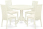 East West Furniture HLIP5-LWH-C 5 Piece Dining Set Includes a Round Dining Room Table with Pedestal and 4 Linen Fabric Upholstered Chairs, 42x42 Inch, Linen White