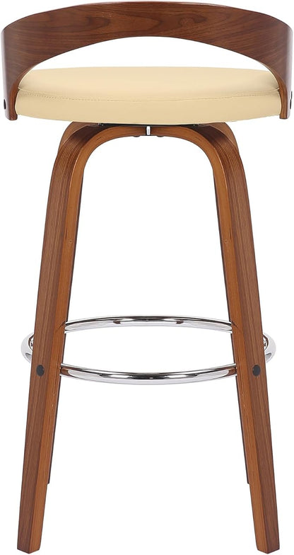 Armen Living Sonia 30" Bar Height Swivel Cream Faux Leather and Walnut Wood Bar Stool - Set of 3