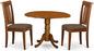 East West Furniture DLPO3-SBR-C 3 Piece Kitchen Table & Chairs Set Contains a Round Dining Room Table with Dropleaf and 2 Linen Fabric Upholstered Dining Chairs, 42x42 Inch, Saddle Brown