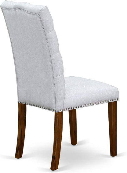 East West Furniture ELP8T05 Elsa Parson Dining Chairs - Button Tufted Nailhead Trim Grey Linen Fabric Upholstered Chairs, Set of 2, Walnut