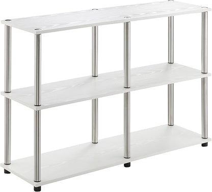 Convenience Concepts Designs2Go No Tools 3 Tier Wide Console Table 42" - Modern Multipurpose Accent with Shelves for TV Media Center, Office Desk Extension, Entryway Display, & Home Storage, White