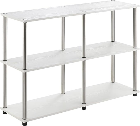 Convenience Concepts Designs2Go No Tools 3 Tier Wide Console Table 42" - Modern Multipurpose Accent with Shelves for TV Media Center, Office Desk Extension, Entryway Display, & Home Storage, White