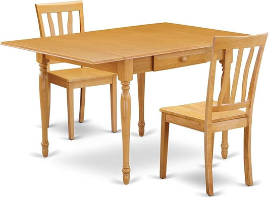 East West Furniture MZAN3-OAK-W 3 Piece Dining Table Set for Small Spaces Contains a Rectangle Dining Room Table with Dropleaf and 2 Wood Seat Chairs, 36x54 Inch, Oak