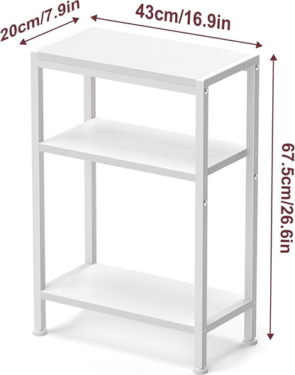 Narrow Side Table for Small Space, 3-Tier Small End Table with Shelf Holder, Slim Nightstand, Skinny Snack Couch Table in Living Room, Bedroom, Study, Kitchen and Balcony (White)