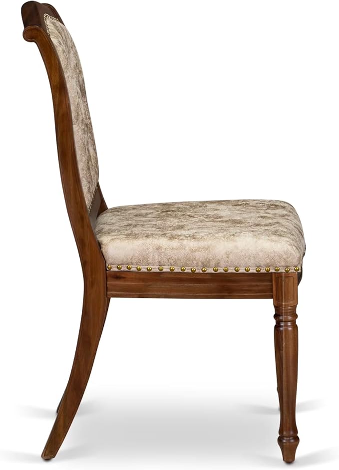 LEMA7-AWA-36 7 Pieces Dining Room Set Consists of a Rectangular Modern Dining Table and 6 Light Beige Polyester Fabric Kitchen Chairs, Antique Walnut Finish