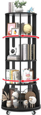 4 Tier Rotating Bookshelf with Brake Wheels, 360° Spinning Bookcase, Vertical Floor Standing Revolving Bookshelf Organizer for Small Spaces, Corner, Living Room, Bedroom, Black