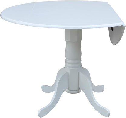 IC International Concepts, 42" Round Dual Drop Leaf Pedestal Dining Table, Solid Real Wood, Sturdy Parawood, White