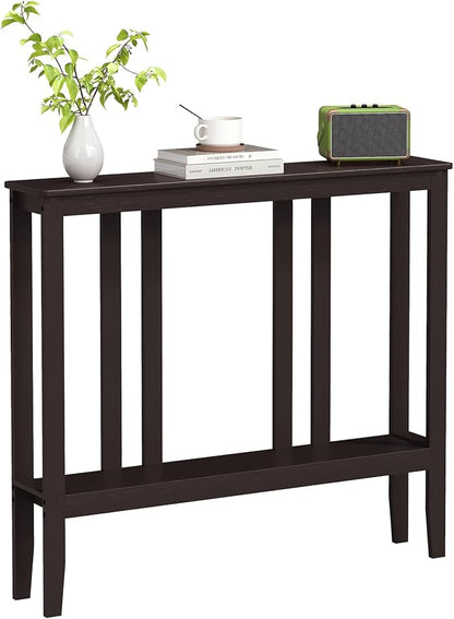 ELYKEN Console Tables for Entryway, 36.2" Long 2 Tier Hallway Table Behind Couch, 7” Narrow Sofa Table for Entrance, Entry, Living Room, Brown