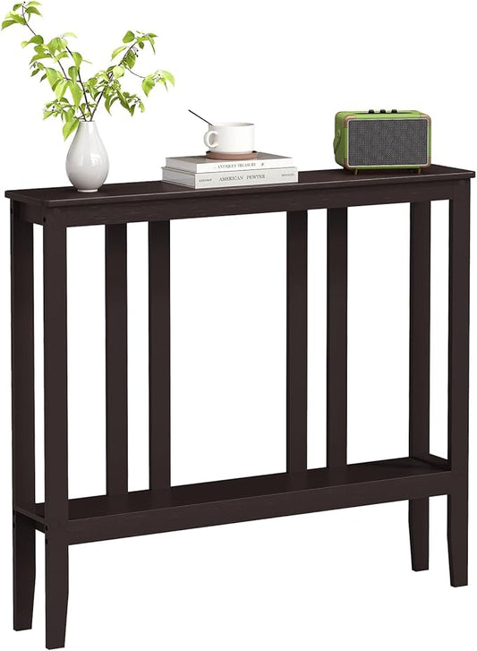 ELYKEN Console Tables for Entryway, 36.2" Long 2 Tier Hallway Table Behind Couch, 7” Narrow Sofa Table for Entrance, Entry, Living Room, Brown