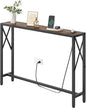 41.8" Console Table, Narrow Behind The Couch Table with Outlet, Industrial Skinny Stand for Hallway, Entryway, Living Room, Bedroom, 6.5 Feet Power Cord,Rustic Brown