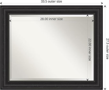 Amanti Art Black Bathroom Mirror for Over Sink, 28x34 Shipwreck Black Rectangle Vanity Mirror, Large Rustic Farmhouse Frame, Hangs Horizonally and Vertically, Bathroom Wall Decor, Beveled Edge