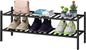 Black Shoe Rack, 2-Tier Long Shoe Rack for Entryway, Bamboo Wood Shoe Shelf for Closet & Hallway, Long 33IN | Beautiful | Functional | Sturdy | Durable