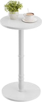 Round Side Table, Solid Wood Pillar with Wood Top & Base, Small Drink Accent Table for Living Room, Bedroom, Sofa & Office, Easy Assembly, White