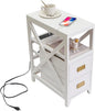 Fully Assembled Narrow Side Table with Charging Station, No Assembly Narrow Nightstand with USB Ports, Pre Assembled Skinny End Table with Outlets for Living Room, Bedroom-White