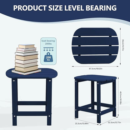 Hdpe Outdoor Adirondack Side Table, Wooden Textured, Set for Patio, Garden, Porch, Pool Composite Patio, Backyard, Bathroom and Indoor, Maintenance & Weather Resistant(Navy Blue)