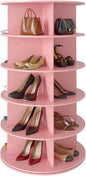 SpaceAid 5 Tier Rotating Shoe Rack Tower, Spinning Shoe Display Lazy Susan, Revolving 360 Shoe Rack Storage Round Carousel, Vertical Handbag Rotate Shoes Closet Organization (5-Tier Pink)