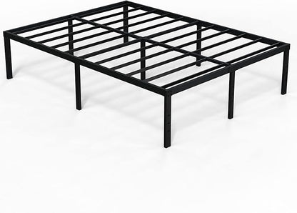 EMODA 18 Inch Tall Full Size Bed Frame with Large Storage Space, Easy Assembly Heavy Duty Metal Platform No Box Spring Needed, Noise Free, Black