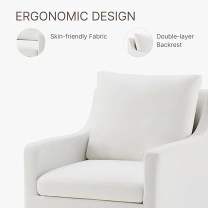 Upholstered Dining Chairs with Casters Washable Cover Side Deskchair with Rollers for Diningroom, Living Room, Cream, 1 Box
