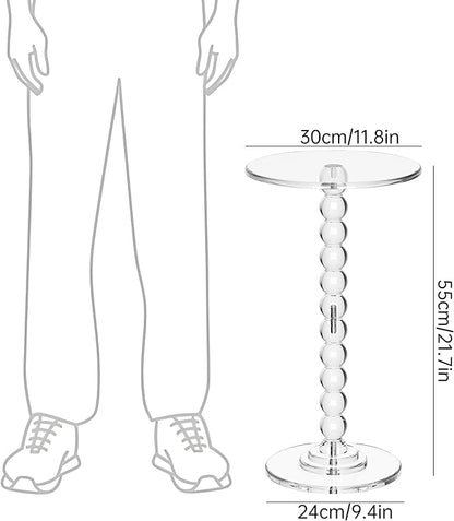 Acrylic Side Table, End Table Round Top with Solid Post for Living Room, Bedroom, Balcony, Easy Assembly (Clear) (Pedestal, Clear)