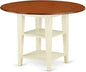 East West Furniture SUPL5-BMK-C 5 Piece Dining Room Furniture Set Includes a Round Kitchen Table with Dropleaf & Shelves and 4 Linen Fabric Upholstered Chairs, 42x42 Inch, Buttermilk & Cherry