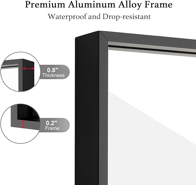 30x30 Inch Black Bathroom Mirror, Copper-Free Mirror, Aluminum Alloy Frame Vanity Mirror, Rectangle Wall Mounted Mirror, Modern Mirror for Bedroom/Living Room/Porch Horizontal or Vertical