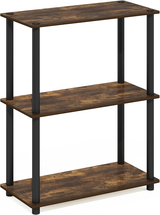 Furinno Turn-N-Tube 3-Tier Compact Multipurpose Shelf Display Rack, Amber Pine/Black
