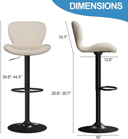 Shintenchi Bar Stools Set of 6 Modern Swivel Bar Chairs, Counter Height Faux Leather Metal Barstools, Upholstered Island Chairs with Back and Footrest, Beige