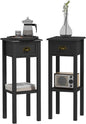 HOMCOM 2-Tier Side Table with Drawer, Narrow End Table with Bottom Shelf, for Living Room, Set of 2, Black