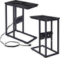 VECELO C Shaped End Side Table with Charging Station & Power Outlets for Couch Sofa/Bed, Snack TV Tray with Metal Frame for Living Room Bedroom 2 Set, Black Marble