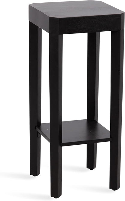 Kate and Laurel Talcott Modern Square Wood Drink Table, 12 x 12 x 28, Black, Transitional Decorative Two-Tier Pedestal Table for Use as Plant Stand Indoors or Living Room Decor Accent