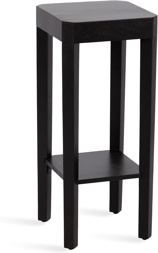 Kate and Laurel Talcott Modern Square Wood Drink Table, 12 x 12 x 28, Black, Transitional Decorative Two-Tier Pedestal Table for Use as Plant Stand Indoors or Living Room Decor Accent