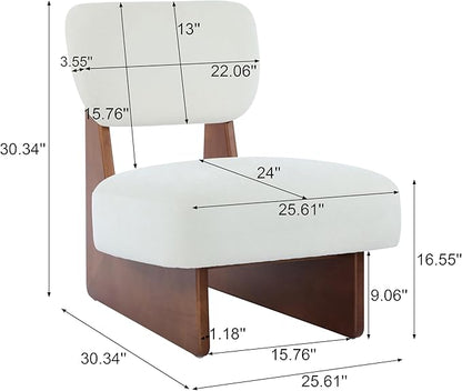 Christopher Knight Home Mores Low Profile Accent Chair Set of 2, Modern Living Room Armless Lounge Chair, Fabric Comfy Reading Chair for Bedroom, Wooden Frame and Thick Padded Seat, White+Walnut