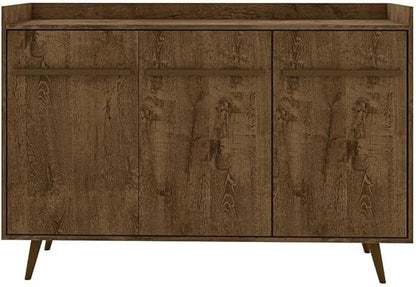 Manhattan Comfort Bradley Buffet Cabinet with Storage, Mid Century Modern Sideboard with 4 Shelves and Soft Close Doors, TV Stand Media Console for up to 50" Screens, 53.54" Long, Rustic Brown